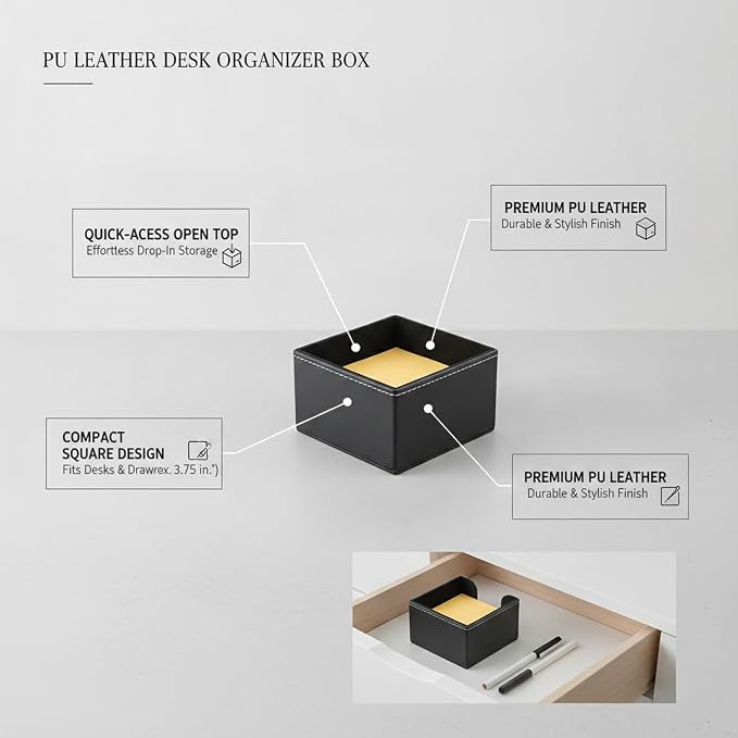 Declutter Your Workspace with This Compact PU Leather Storage Bin, Open-Top Caddy for Desk or Drawer Organization