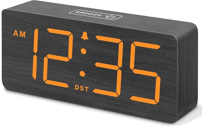 DreamSky Wooden Digital Alarm Clock for Bedroom with Large Numbers | Desk Clocks for Living Room, Loud Alarm for Heavy Sleepers with Volume Control, Dimmer, DST, Office Wood Decor (Plug-in)
