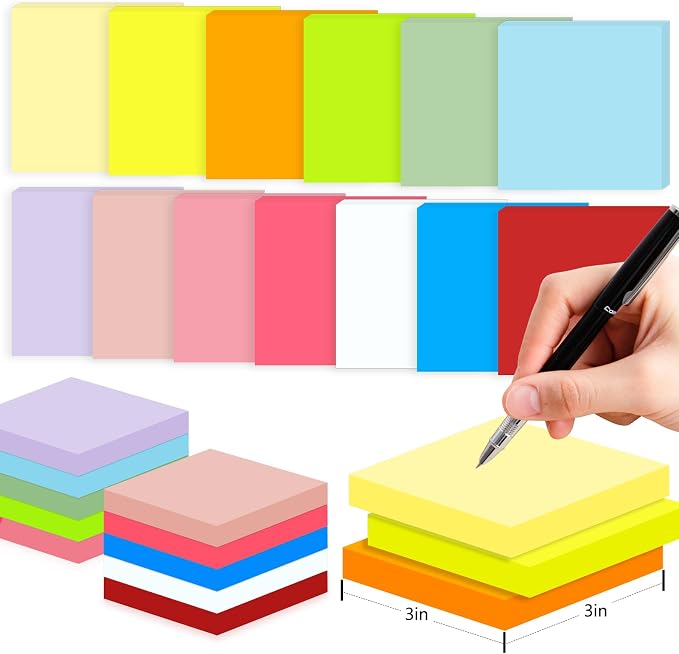 Super Sticky Notes,Self-Stick Note Pads 3 x 3 in,400 Sheets Sticky Notepad Bulk,Office Supplies,School Supplies,Christmas Decor (White, Sticky Notes 3x3)