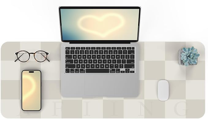 AFIING Leather Desk Mat, 31.5"x12", White Grey | Non-Slip Rubber Base, Easy Clean Surface, Desk Protection, Office & Home