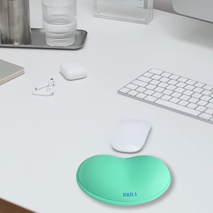 BRILA Ergonomic Silicone Mouse Wrist Rest, Cooling Silica Gel PU Leather Mouse Wrist Support Pad for Office Work and Laptop Computer Gaming (Aquamarine Leather)