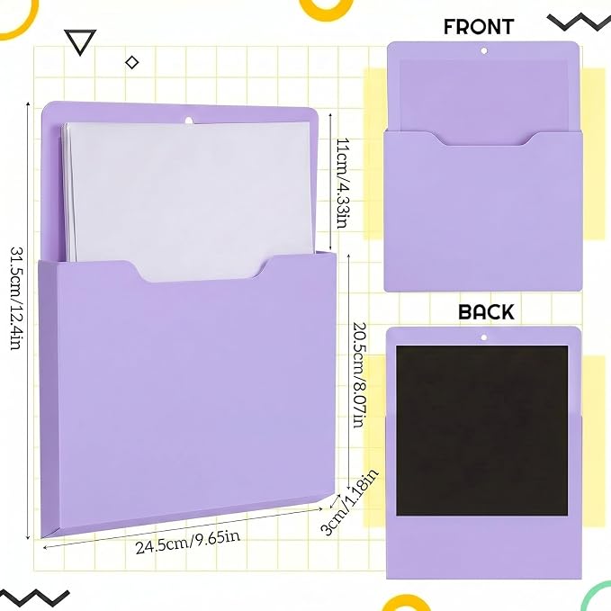 Gilprop 8 Pack Magnetic File Holder, 10"x13"x1.2" Magnetic Wall File Folders for Whiteboard, Hanging Classroom Organizer Storage, Refrigerator Magazine Holder for Mail Letters Paper Desk Office