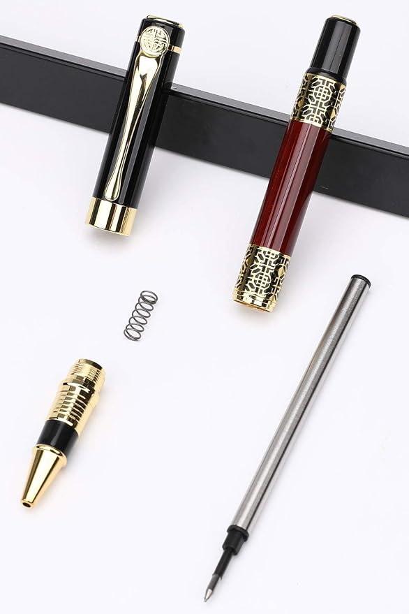 Free Engraving pen Personalized custom pens Roller Ballpen, Ballpoint pen, Ball pen, Medium Refill Pen Black Ink, Custom Gifts for Men, Women, Classy Gift Box (Red Style 4), 3 Count (Pack of 1)