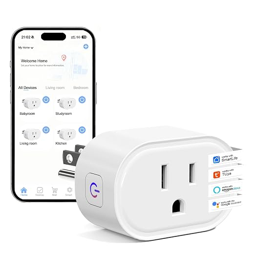 Smart Plug, MOOEGG 2.4GHz WiFi Smart Outlet, Works with Alexa & Google Home, 10A Smart Plug with APP Remote Control, Timer, Countdown & Group Control, No Hub Required, ETL FCC RoHS Certified, White