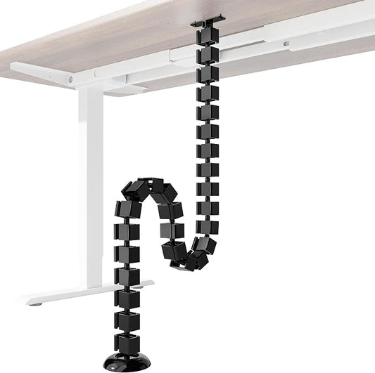 PEGZONE Under Desk Cable Management Spine, Flexible Cable Snake Organizer for Standing Desk, Screw Mounted Vertebrae Wire Management for Table, Black