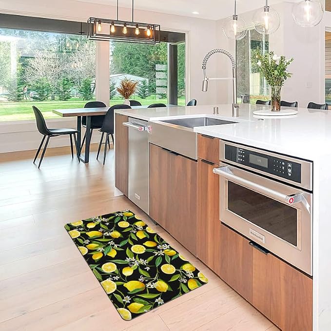 Lemon Kitchen Decor Kitchen Mat, Cushioned Anti Fatigue, Non-Slip | Lemon Pattern,Cushioned Comfort,Non-Slip Backing,Waterproof Surface,Soft Underfoot,Easy Clean,Kitchen Sink,Laundry
