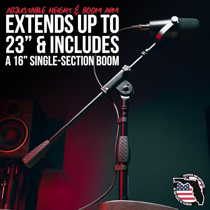 Gator Frameworks Short Weighted Base Desktop Microphone Stand with Boom arm, and Adjustable Height, Base Dimensions - 4.5" X 8" (GFW-MIC-0821)