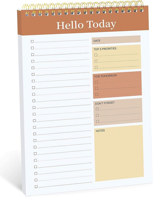Taja To Do List Notepad - To Do List Notebook for Work with 52 Sheets, 9.8" x 6.5", Undated Daily Planner Perfect for Daily Tasks and Goal Setting, Notepad Suitable for Office, Home & School - Brown