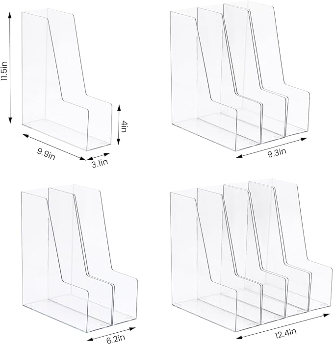 CiWiVOKi Vertical File Holder, Clear PET Desk Organizer and Storage Bins Holding for Magazines, Binders, Notebooks, Envelopes, Multi-purpose Plastic Document Organizer for Home Office, 4 pack