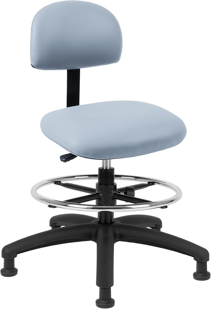 FSS Series Square seat Mid (19"-27") seat Height Chair. Vinyl-for Office, Garage, Desk, Shop, Computer, Doctor, Medical, Easy to Clean! 18" Footring (Gray, Mid Stool, Glides)