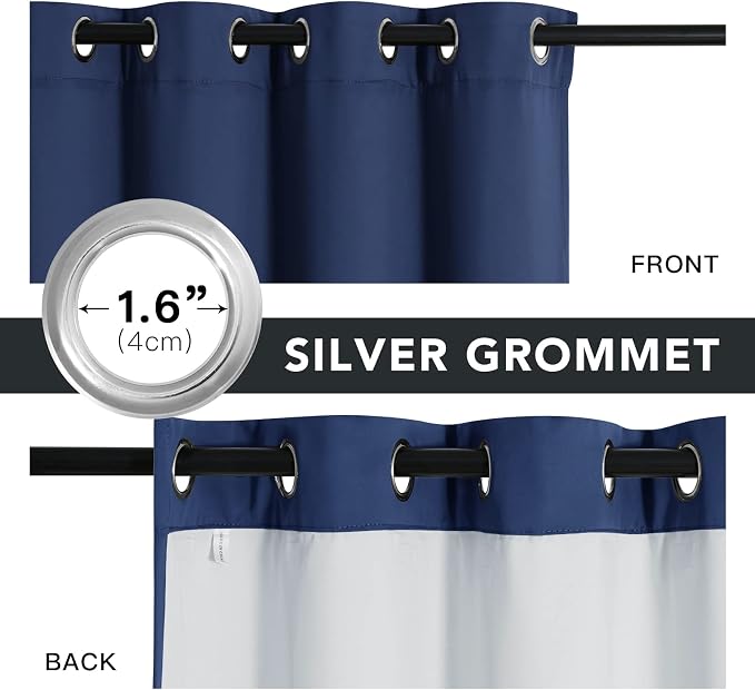 RYB HOME PM 2.5 Filter Curtains for Living Room/Bedroom, Soundproof Blackout Large Window Curtains for Dust Sandstorms Smog Pollen Odor Filtering, Navy Blue, W42 x L84 inch, 2 Panels