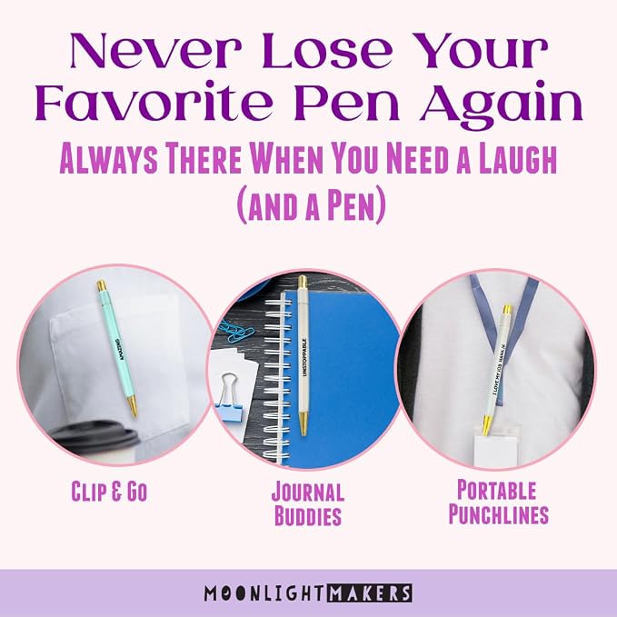 Moonlight Makers Funny Pens — Cute Pens with Sayings for Anxiety, Black Ink Ballpoint, Snarky Office Desk Accessories, Women, Coworkers, Friends, Gift Ideas, Set of 5, My Anxiety Has Anxiety
