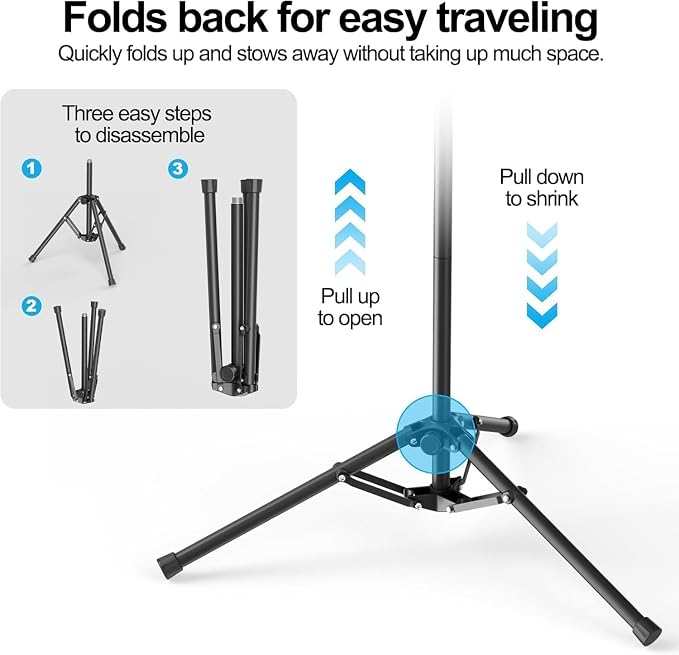 Mic Stand with Boom Arm, Heavy Duty Tripod Microphone Stand Floor Holder Height Adjustable with Carrying Bag and 2 Mics Clips for Singing Performance, Home Studio Recording, Podcast and Stage