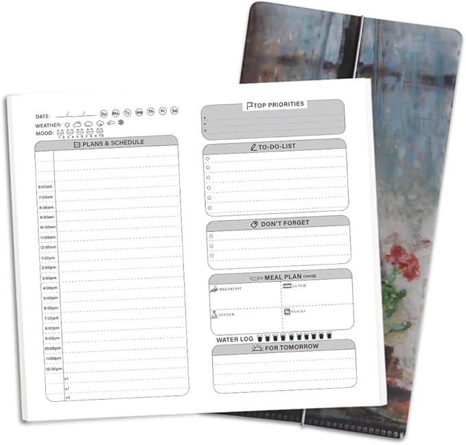 Travelers Notebook Inserts with PVC Sleeve,Daily Planner,Daily Appointment Book,Undated To Do List Notepad,30 Sheets,8.5" x 4.7",Pocket Notebook for Journals,Diaries,Planners,Flowerpot Plants