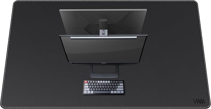 VYAAA Leather Office Desk Pad Protector, 55"×34" Extra Large Mouse Pad, Laptop Desk Blotter,Desktop Protector for Home or Office Desk (Black)
