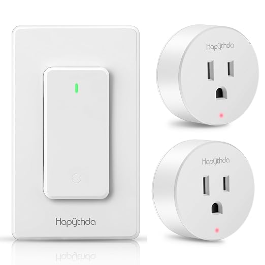 Remote Control Outlet, Wireless Wall Mounted Light Switch, 15A/1500W Remote Outlet for Light & Small Electrical Appliance, 300 Feet RF Range, Anti-Surge 4000V, 1 Remote and 2 Outlets