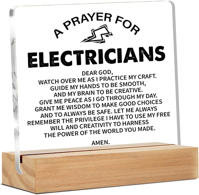 Electrician Gifts for Men Women Desk Accessories Decor Sign | Graduation Gifts for Electricians, Electrician Prayer, Home Office Living Room Desk Decor, Clear, Acrylic, 4 x 4 Inches