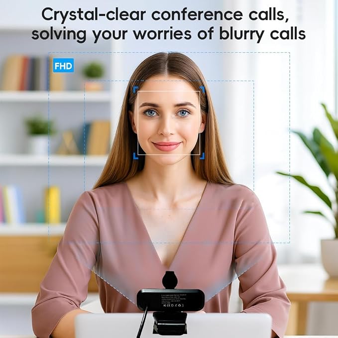 2K Webcam PC Webcam with Microphone and Physical Privacy Cover, Noise-Canceling Microphone, Auto Light Correction, Wide Angle, Plug and Play for Conferences/Online Classes/Live Streaming/Zoom/Teams