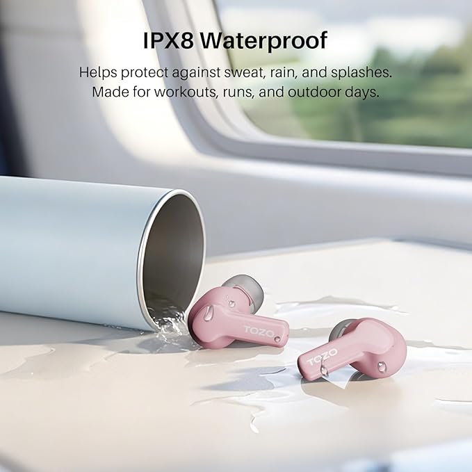TOZO Hybrid Active Noise Cancelling Wireless Earbuds with 6 Mics AI Clear Call Ear Buds 68H Playtime with LED Display 32 Preset EQs via APP Bluetooth 5.3 IPX8 Waterproof in Ear Headphones