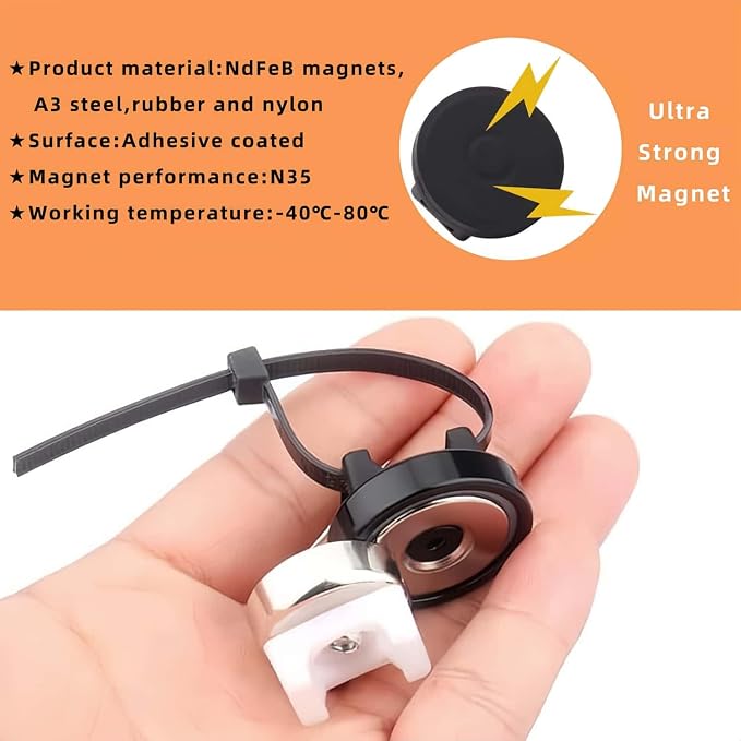 Heavy-Duty Magnetic Zip Tie Mounts,30Pcs Multipurpose Cable Holder with Nylon Cable Ties (100 Pieces) for Efficient Wire Management