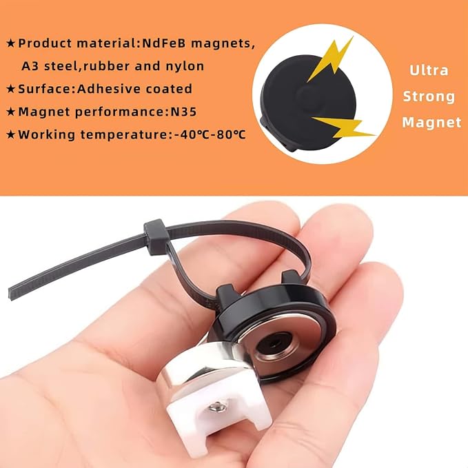 Heavy-Duty Magnetic Zip Tie Mounts,10Pcs Multipurpose Cable Holder with Nylon Cable Ties (50 Pieces) for Efficient Wire Management