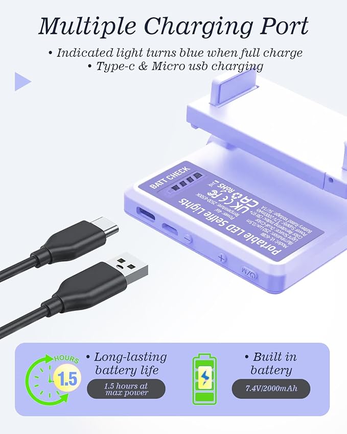 60 LED Portable Selfie Light Video Conference Lighting with Clip & Camera Tripod Adapter Rechargeable 2000mAh CRI 97+, 3 Light Modes for Phone iPhone Webcam Laptop Photo Makeup (Dreamy Blue)