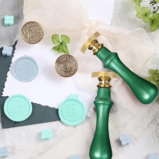 Elegant Initial B Wax Seal Kit,2pcs Exquisite Brass Stamp Heads with Eucalyptus & Flower Designs Ideal for Wedding Invitations Gift Wraps Envelopes and Christmas Cards (Alphabet B Kit)