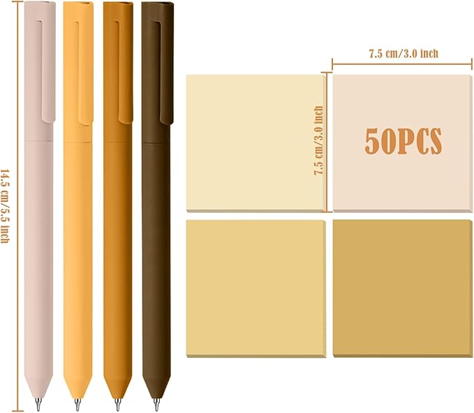BAYTORY 320 Sheets Gradient Sticky Notes, 4 Pcs Rotatable Colored Gel Pens, Aesthetic Self-Stick Note & Multicolored Ink Pen, Colorful Memo Pads Easy to Post for Note Taking (Gradient Yellow)