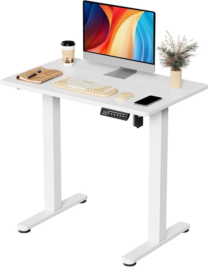 JOY worker Tiny Electric Standing Desk, 31.5" Whole Piece Height Adjustable | 31.5" x 20" White Small Sit Stand Desk with Memory Controller, Narrow Computer Workstation for Home Office School Walking Pad