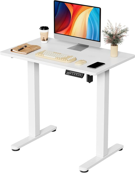 JOY worker Tiny Electric Standing Desk, 31.5" Whole Piece Height Adjustable | 31.5" x 20" White Small Sit Stand Desk with Memory Controller, Narrow Computer Workstation for Home Office School Walking Pad
