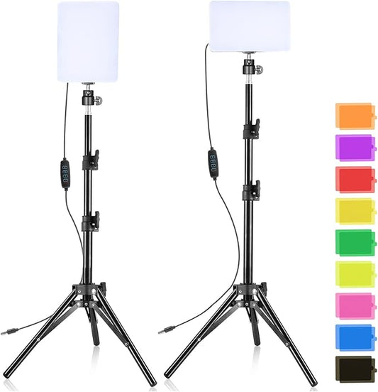 LED Video Light Kit 2 Pack 6500K Dimmable Streaming Lights USB Key Light Photography Lighting with 9 Color Filters Adjustable Tripod for Photography/Video Recording/Video Conference Lighting