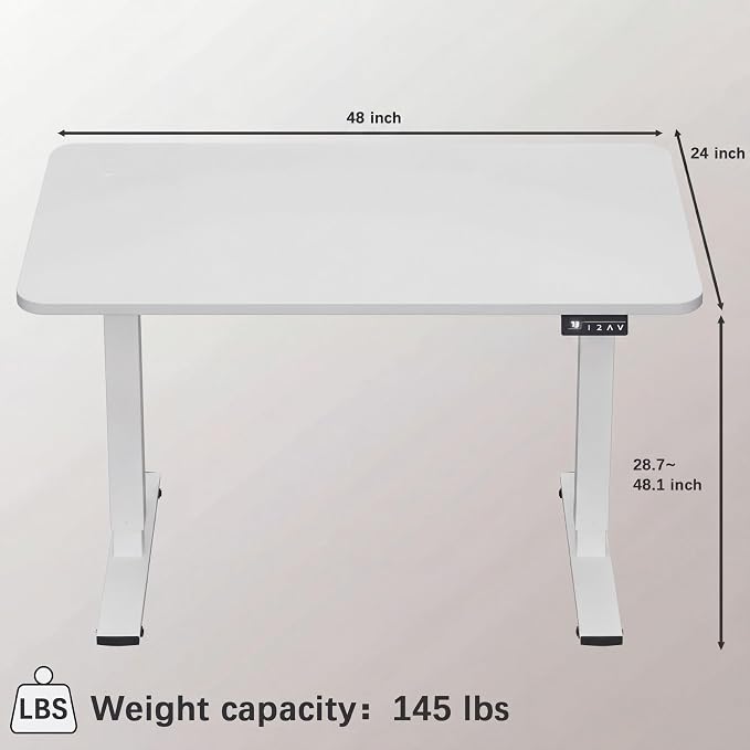 Furmax Electric Height Adjustable Standing Desk Large 48 x 24 Inches Sit Stand up Desk Home Office Computer Desk Memory Preset with T-Shaped Metal Bracket, White