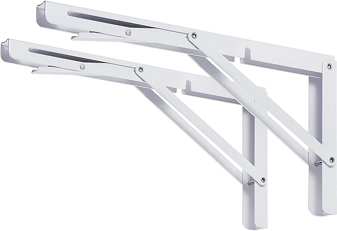 CLT 22" White Folding Shelf Brackets Max. Load 440 lb, Heavy Duty DIY Wall Mounted Shelf Bracket Space Saving for Table Work Bench, Pack of 2