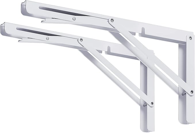 CLT 12" White Folding Shelf Brackets Max. Load 330 lb, Heavy Duty DIY Wall Mounted Shelf Bracket Space Saving for Table Work Bench, Pack of 2