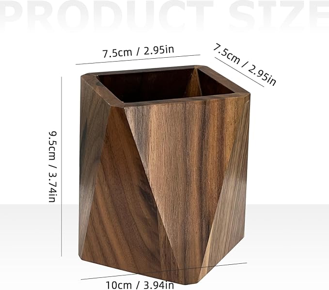 Pen Holder for Desk - Black Walnut Wooden Pen Organizer, Prismatic Shape Writing Stationary Organizer for Multiple-Use Office and School Supplies Storage