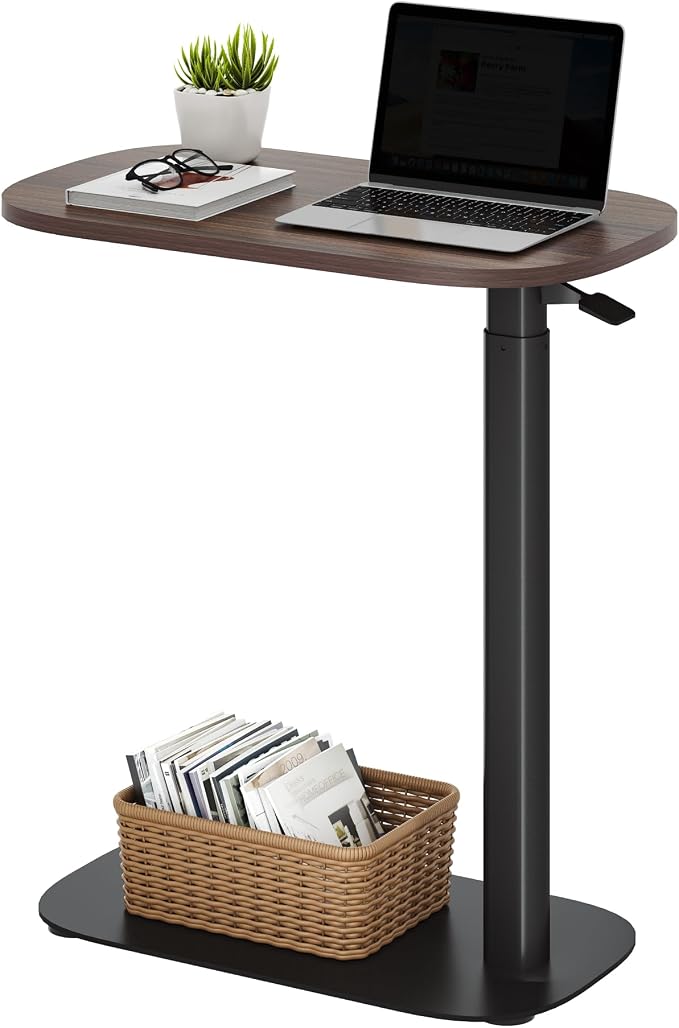 SANODESK 24''Standing Desk Pneumatic Height Adjustable Mobile Overbed Table | Desk Laptop Desk,Bedside Table,Computer Cart for Home Office Computer Workstations Small Spaces,23.6"W x 13.8"D,Black Walnut