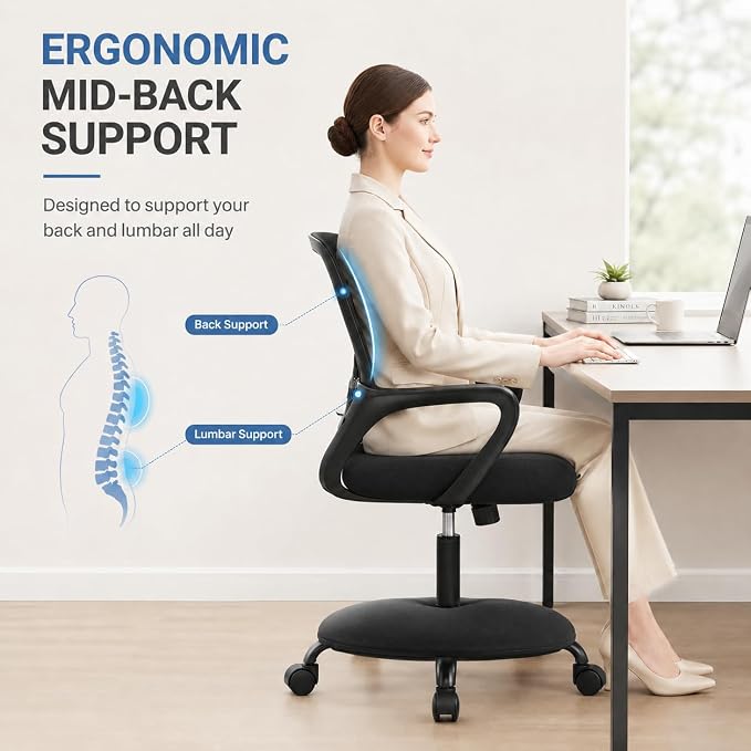 Ergonomic Office Chair, Home Office Desk Chair, Game Chair with Lumbar Support, Breathable Mesh Chairs, Swivel Desk Chairs for Computer, Home, Office, 360° Swivel (Blank)
