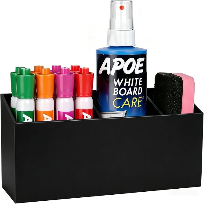 Magnetic Dry Erase Marker Holder for Whiteboard, Anti-slip Magnet Pen Holder for Fridge Refrigeator, Acrylic Pencil Holder for Classroom Teacher, Office Accessories, Locker Organizer(Black)