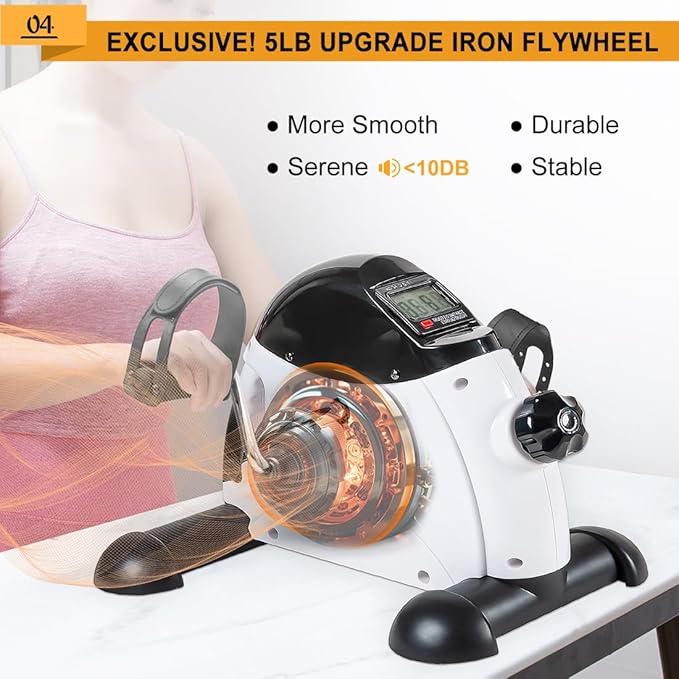 Under Desk Bike Pedal Exerciser, Portable Mini Exercise Bike with LCD Display for Home/Office, Desk Cycle for Leg/Arm with Handle, Leg Exerciser While Sitting for Seniors (White)