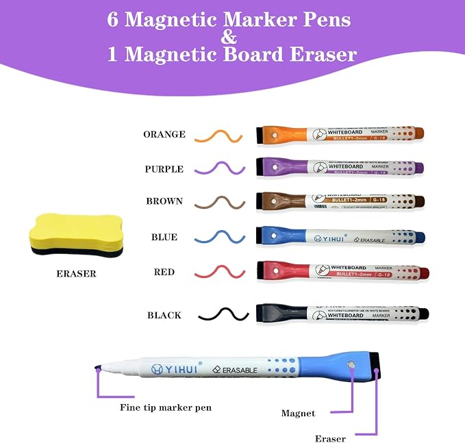 Magnetic Whiteboard for Fridge White Board 12"X8" 4 Pack Magnetic Dry Erase Board with 6 Markers & 1 Eraser Home Kitchen Blank Fridge Magnets Small Whiteboard for Organizer and Planner