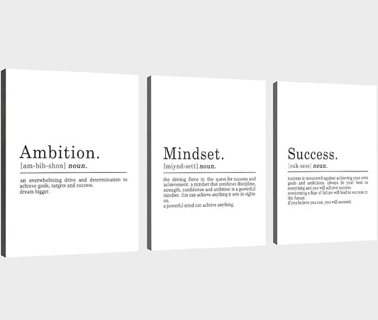 Inspirational Canvas Painting Wall Art -EPHANY ART - Mindset Quotes Prints, Ambition Letters Poster, Motivational Wall Art, Success Framed Entrepreneur Poster, Positive Quotes Wall Poster for Home Office Workplace (L-3pcs,12x16inchx3pcs)