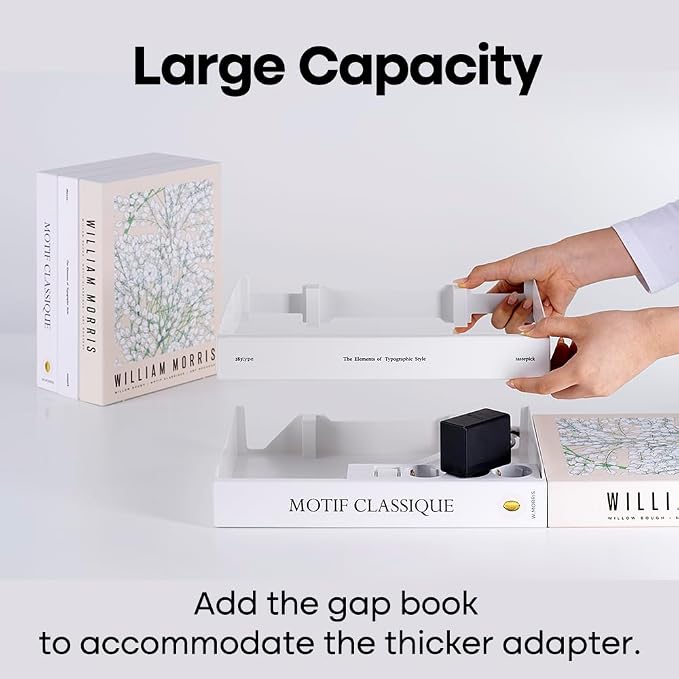 Book Shape Decorative Cable Management Box - Expandable Cable Organizer Box with Magnetic Closure for Home & Office (William Morris, Large)