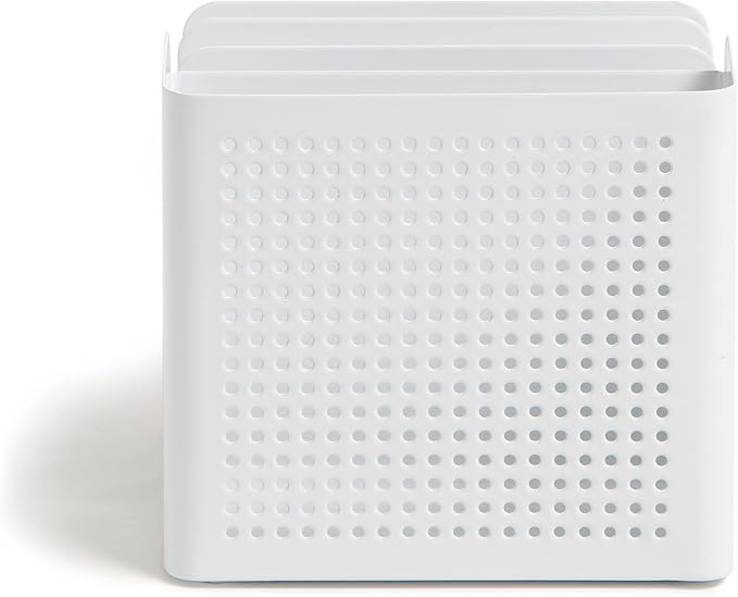 U Brands Modern Perforated Metal Sorter Cup, Desktop Organizer, White, 4.41 x 3.94 x 4.29 Inches