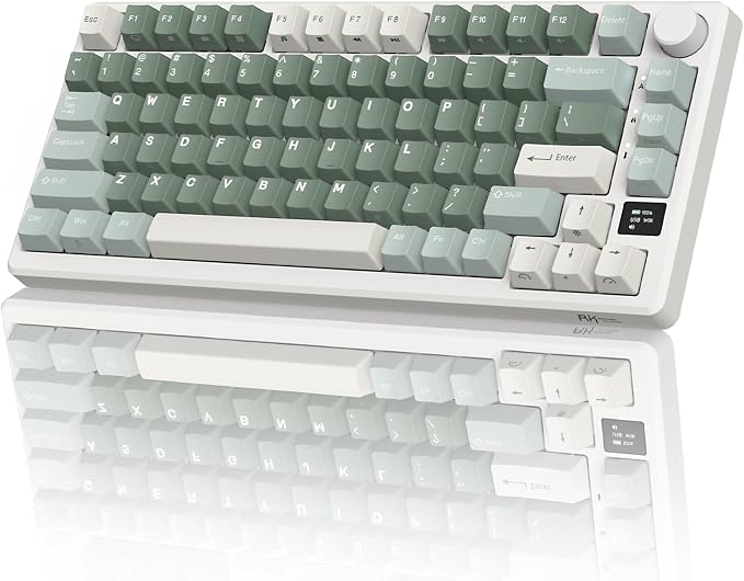 RK ROYAL KLUDGE M75 Wireless Mechanical Keyboard 2.4Ghz/BT5.1/USB-C Gaming Keyboard 75% Layout 81 Keys Gasket Mount with OLED Display & Knob RGB Backlight Hot-Swappable Pale Green Switch, Green