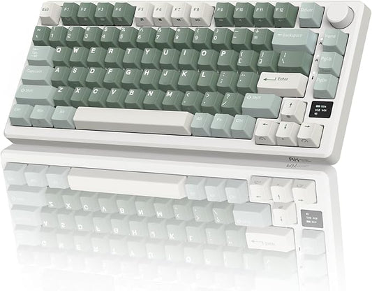 RK Royal KLUDGE M75 Wireless Mechanical Keyboard 2.4Ghz/BT5.1/USB-C Gaming Keyboard 75% Layout 81 Keys Gasket Mount with OLED Display & Knob RGB Backlight Hot-Swappable Cream Switch, Green