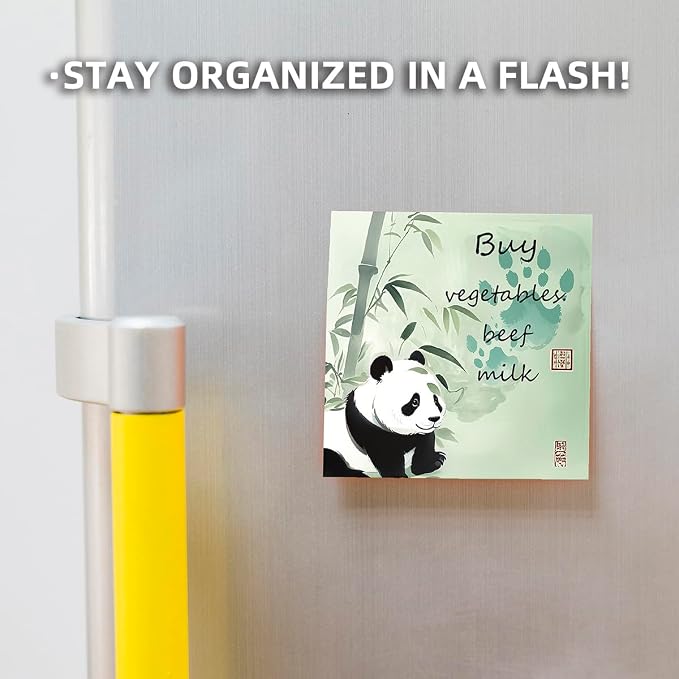 Panda 4-Pads 3x3 inch Sticky Notes Set, Cute Memo Pads with High-Adhesive, Pretty Self-Stick Notes, Reusable & Tearable for Journal Planners Office School Home, Bulk Cute Stationery Gift