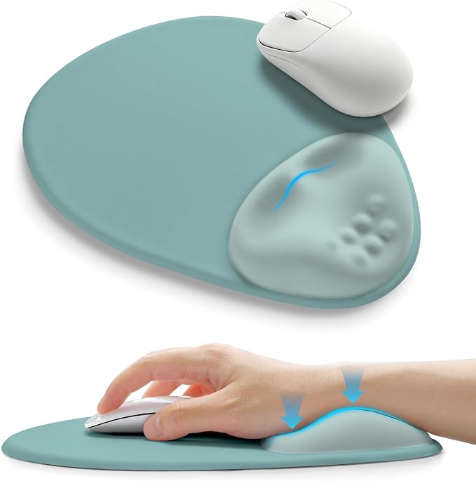 Palm-Rest and Wrist-Hugging Mouse Pad Wrist Rest, Ergonomic Wrist Support with Curve Fitting Cushioned Memory Foam for Carpal Tunnel Pain Relief, 9.9 x 8.3 Inch, Azure Dream