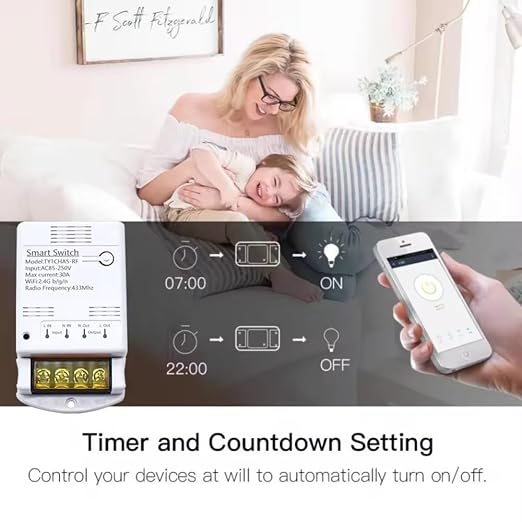 Tuya App Smart WiFi Control Switch, 30A Max Output,Add WiFi Remote to Lights, Lamps, Industrial Control and Security Fields,Compatible with Alexa