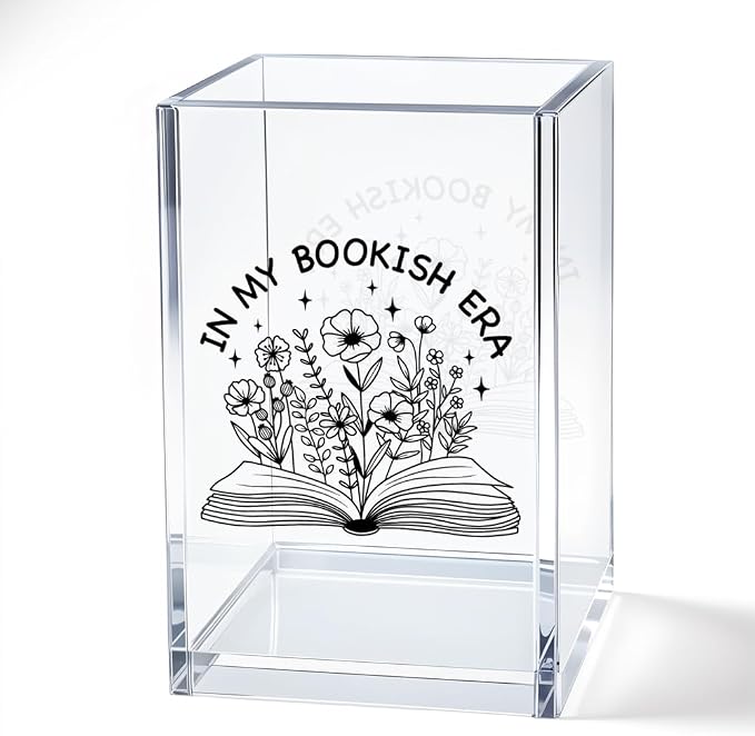 In My Bookish Era Acrylic Cosmetic Pencil Pen Bookmark Storage Holder Cup Storage Floral Books Acrylic Holder Cup Gifts for Women Readers Bookish Reader Book Nerdy Librarian Bookworm