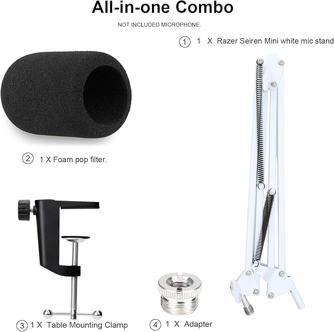 YOUSHARES Razer Seiren X Boom Arm with Pop Filter - White Boom Arm for Razer Seiren X Streaming Microphone, White Mic Arm Microhone Stand (White)